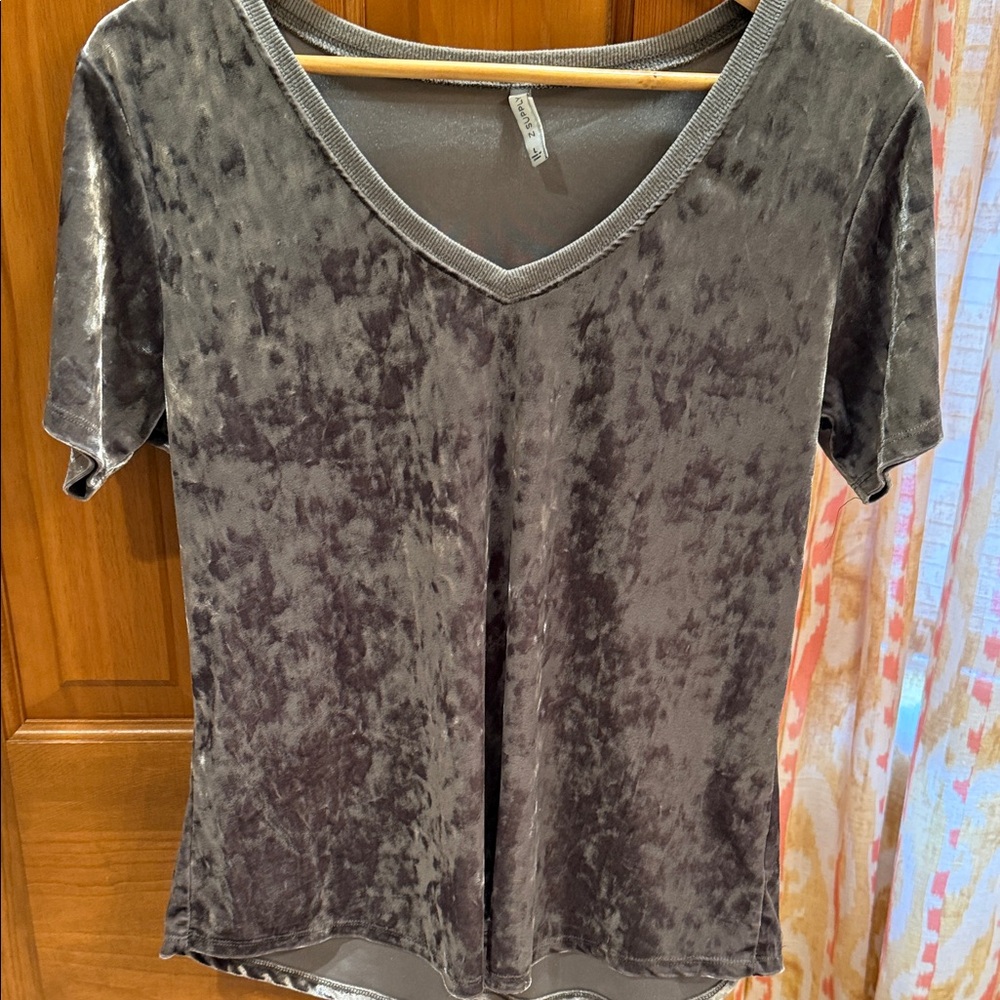Z Supply Charcoal Velvet V-Neck Short Sleeve Tee
